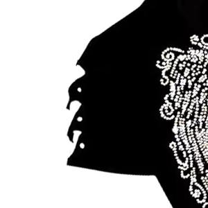 Camiseta personalizable de algodón 100% con transferencia de diamantes de imitación El mejor material de gran tamaño para hombres y mujeres Color negro - Product Image 4