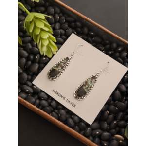 Pendientes Colgantes Hechos a Mano en Plata de Ley y Turquesa Negra Estilo Navajo con Forma de Gota de Agua - Product Image 4