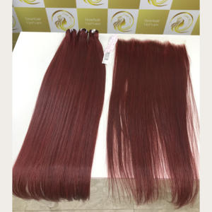 Genius Weft Hot Borgoña Extensiones de cabello humano crudo de 16 pulgadas Cutícula alineada de alta calidad Frontal vietnamita Precio al por mayor - Product Image 2