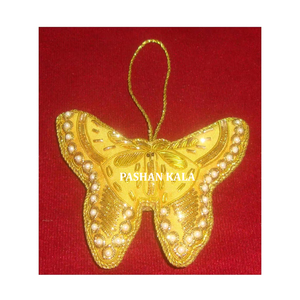 Grossiste suspendu de l'inde décoration de noël ornements arbre naturel Zari broderie pour beurre mouche forme sur mesure - Product Image 1