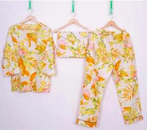 Ropa de dormir rosa de algodón 100% para mujer, traje de noche de manga larga, pantalón transpirable, ropa de playa Sexy, ropa de salón, conjunto de verano PJ solamente - Product Image 1