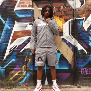 Costume de jogging deux pièces d'été pour homme, lavage à l'acide, lavage à la pierre, short à cordon de serrage, sweat à capuche avec fermeture éclair, logo graphique brodé personnalisé inclus - Product Image 1