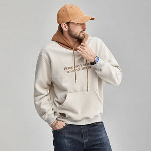 Sudadera con Capucha para Hombre, Color Sólido, Manga Larga, Bordada, Lisa, Teñida, 100% Algodón, Felpa, Estilo Urbano, Informal, Unisex, 2025 - Product Image 2