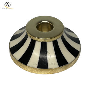 Striped Resin & <b>Brass</b> <b>Candlestick</b> <b>Holder</b> for Home & Restaurant for Easter & Christmas Lighting Decor Tealight <b>Holder</b> - Product Image 1
