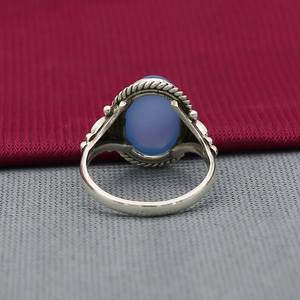 925 argent Sterling plaqué naturel bleu calcédoine Marquise lunette réglage 8x10mm bague à la main bijoux à la mode pour les femmes - Product Image 2