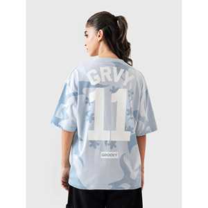 Tissu tricoté 100% coton bleu givré avec imprimé GRVY sur toute la surface et impression par transfert par sublimation - Product Image 5