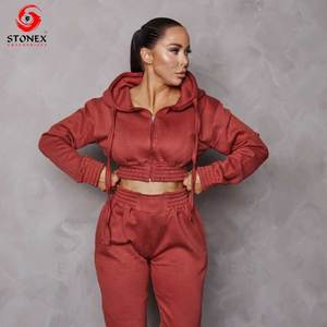 New Stylish Custom Logo Tracksuit Crop Hoodies Sweat Suit 2 Pieces <b>Set</b> Tracksuits for Women - Product Image 1