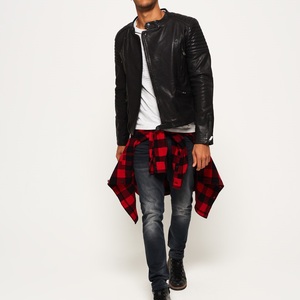 Veste d'hiver chaude en cuir véritable pour hommes avec fermeture à glissière Logo de style de rue décontracté sur la veste avant pour hommes Expédition DDP - Product Image 3