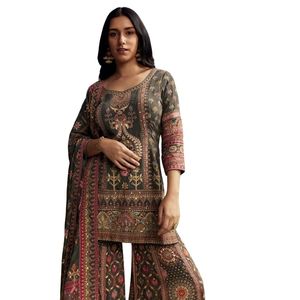 Conjunto Sharara estampado verde oscuro para venta al por mayor, Ropa Étnica festiva, eventos de boda, reuniones culturales y tradicional personalizada - Product Image 2