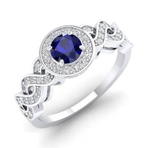 Anillo Halo con Combinación de Moissanita y Zafiro Azul al por Mayor de REYES, Plata de Ley 925 Sólida, Joyería de Diseño Exclusivo - Product Image 2