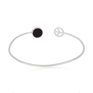 Black Onyx Gemstone Bangle Adjustable Peace Sign Sterling Silver Bangle Jewelry Manufacturer Supplier Classic Collection - Product Image 4