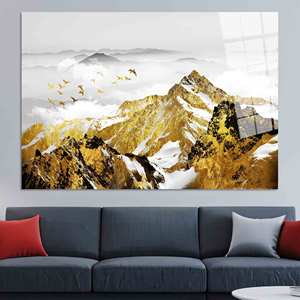 Impresión en Lienzo de Montaña Dorada: Elegante Arte Mural de Paisaje Grande, ARTE EN VIDRIO TEMPLADO - Product Image 1