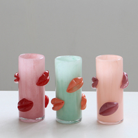 Vase en verre Art Déco Peach, sculpté à la main, cylindrique, artistique, pour mariage, écologique, pour table