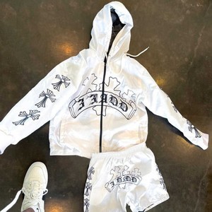 Conjunto corto de dos piezas unisex, chándal personalizado para hombre, chaqueta cortavientos reflectante, chándales, ropa de calle de nailon estampada para invierno - Product Image 4