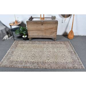 Alfombra turca hecha a mano marrón Beige tradicional 3,8X6,7 pies patrón de pasillo Rectangular para cabecera de entrada para sala de estar del hogar - Product Image 1