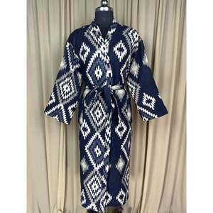 Cozy Winter Romance Yak Wool Blend Women <b>Kimono</b> Robe Blue Diamond Print <b>Cardigan</b> House Coat with Quirky Pockets Soft ODM Supply - Product Image 1