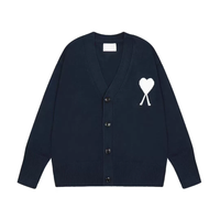 Letterman Sweater kardigan rajut pria, Sweater lengan panjang dengan kancing bordir wol katun bernafas