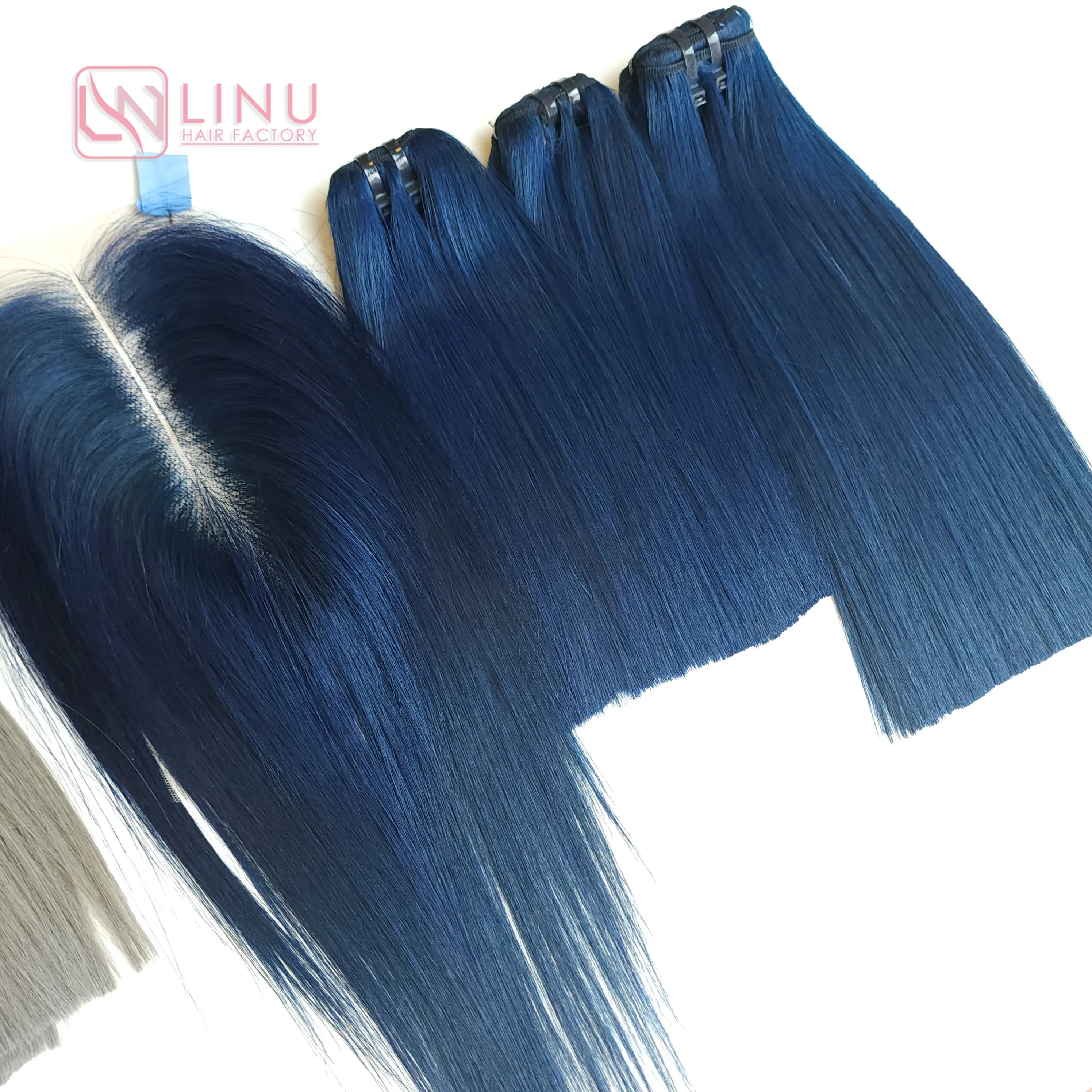 Extensiones de cabello vietnamita crudo sin procesar azul oscuro Natural recto 100 cutícula alineada cabello humano crudo