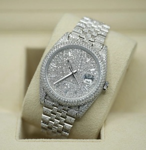 Montre mécanique unisexe de luxe en acier inoxydable antique entièrement blanche avec diamants en moissanite, verre saphir, élégante et sportive - Product Image 3