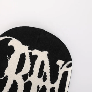 Gorro de punto de Jacquard con diseño a cuadros y estampado de logotipo completo Y2K grande personalizado al por mayor de invierno con logotipo personalizado, gorro de invierno con puños - Product Image 3