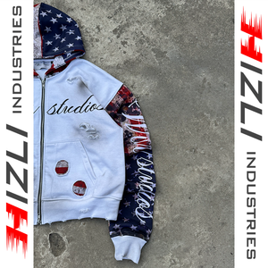 เสื้อฮู้ดซิปแบบมีซิปเต็มตัว ยี่ห้อ Manufacturer American Sleeves รุ่น Custom Distressed สำหรับผู้ชายและผู้หญิง ผ้า French Terry ปักลายสไตล์ Y2K สตรีทแวร์ - Product Image 3