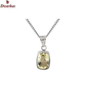 Clásico S925 plata esterlina limón cuarzo piedra preciosa colgante collar al por mayor precio bajo stock listo - Product Image 4