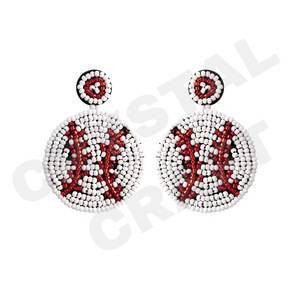 Baseball Football Beaded <b>Earrings</b> for Women Patriotic Memorial Day Orange White Blue Colour Fabric Material - Product Image 3