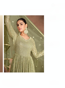 Último diseñador pesado Faux Georgette gasa tela bordada Floral diamante decoraciones lavable Maxi vestidos casuales no tejidos - Product Image 5