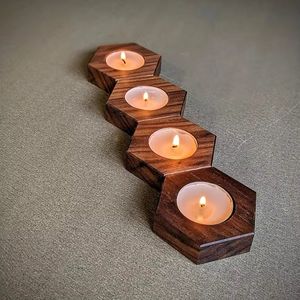 Portavelas hexagonal de madera de nogal para té, Idea de regalo para bodas, fiestas, aniversarios, decoración del hogar - Product Image 2