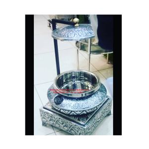 Plato de frotamiento de acero inoxidable martillado redondo de diseño elegante, calentador de alimentos para Buffet, equipo de servicio para catering de hoteles y bodas - Product Image 3