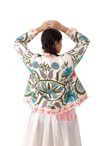 Femme Boho Short Kimono Handmade Dyed Suzani Veste en coton brodé Open Front Free Size Shrug Coat Autumn - Product Image 5