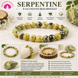 Natural Serpentine 8mm Faceted Bead Bracelet for Protection Healing Emotional Balance Spiritual Growth Reiki Charged - Product Image 3
