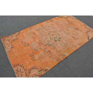 Tapis turc vintage de 3.8x7 pieds, en laine, avec support en latex, forme rectangulaire pour le chevet. - Product Image 2