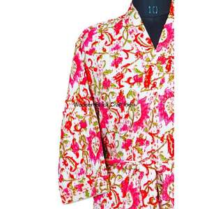 Nouvelle arrivée Veste matelassée pour femmes Imprimé floral Fait main Kantha 100% coton biologique Manches trois quarts Hiver Automne - Product Image 4