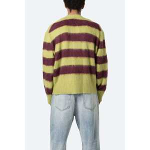 Cardigan en mohair rayé vert/marron et rose, coupe classique - Product Image 6