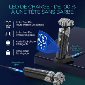 Afeitadora Eléctrica Recargable para Hombre con Cuchillas Flotantes, Pantalla LED, Resistente al Agua, Color Negro, para Uso Corporal, Certificación IPX7 - Product Image 2