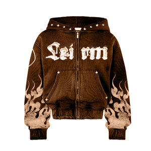 Sudaderas con Capucha de Invierno de la Mejor Calidad, Holgadas, Tejidas, para Mujer, con Cremallera, Impresión Personalizada en el Logotipo Frontal y Pedrería - Product Image 1
