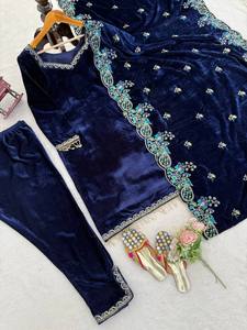 ชุดปาร์ตี้ออกแบบด้านบนด้านล่างและ dupatta กับด้ายและลำดับด้วยลูกไม้แฟนซี - Product Image 3