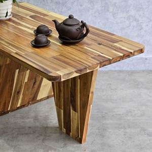 Table à thé rectangulaire en bois d'acacia 100x50x45cm, style farmhouse fait main avec plateau en verre pour salon ou entrée TT68228 - Product Image 6