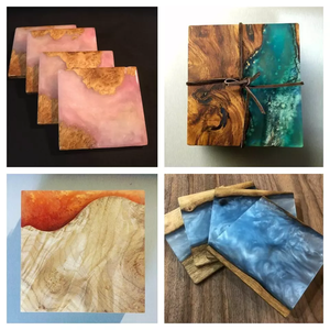 Natural <b>Wooden</b> & Colored Resin Designer Tea Cup Mats Pads Modern Style Trendy Design Square Household Dinnerware Glass Coaster - Product Image 6