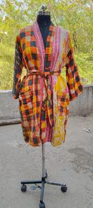 Chaqueta de Edredón Kantha Unisex Estampado Floral Algodón Baño Spa Frente Abierto Estilo Kimono para Uso en Hotel Tallas Grandes para Verano - Product Image 6