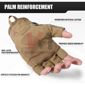Guantes Tácticos Negros Talla Mediana, Palma de Cuero de Gamuza, Protección de Nudillos Duros, Duraderos, 2 Dedos Descubiertos, para Hombre, Paintball, Motociclismo - Product Image 5