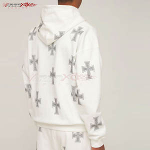 ชุดวอร์มผู้ชายประดับพลอยเทียมมีฮู้ดสำหรับฤดูหนาวพร้อมฝาปิดแบบมีเชือกรูดด้านบนและล่างสไตล์สตรีททันสมัยฤดูหนาว - Product Image 6