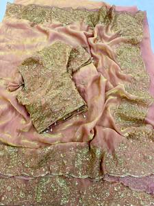 Designer Beautiful Thread And Sequence Work Space <b>Satin</b> <b>Saree</b> With Embroidery Work Fully Stitched Blouse - Product Image 3