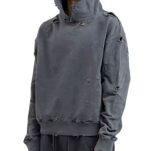 OEM personalizado gráfico bordado sudadera 500gsm algodón peso pesado desgastado ácido lavado 100% algodón Sudadera con capucha hombres - Product Image 1