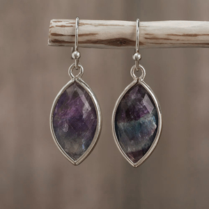 Pendientes de bisel de piedras preciosas de fluorita múltiple Marquesa de Plata de Ley 925, joyería colgante y gota para mujer - Product Image 1