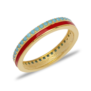 Red Enamel Design Turquoise Stone Woman Band <b>Ring</b> Turkish Handmade Rhodium Plated 925 Sterling Silver Wedding <b>Adjustable</b> Jewelry - Product Image 4