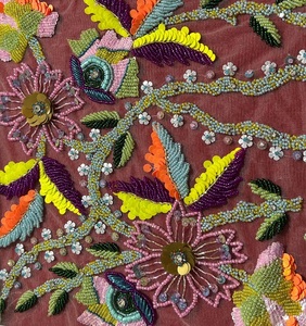 Tissu en dentelle perlée de créateur avec des détails ornés et une surface chatoyante, parfait pour les projets de décoration de luxe Lehenga - Product Image 1