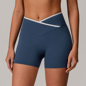 Pantalones cortos de Yoga de cintura alta cruzados para mujer 2025, pantalones cortos de Yoga personalizables con patrón de melocotón desnudo - Product Image 6