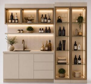 Meuble de rangement moderne de luxe sur mesure pour salon de beauté et hôpital/centre commercial, avec étagères vitrées, meuble sous-évier et boîte à lumière – Vente directe usine - Product Image 3